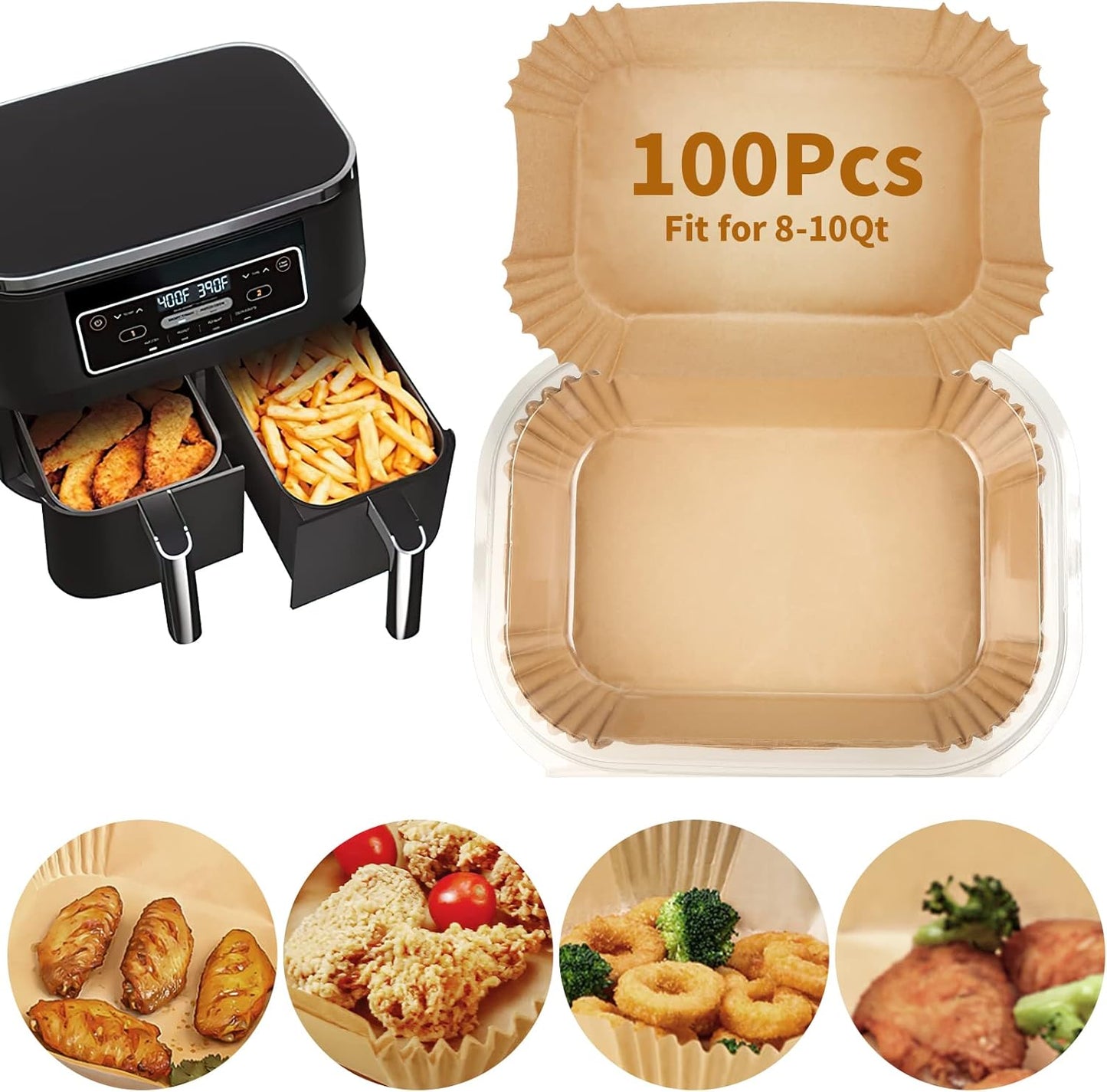 Ninja Air Fryer Disposable Paper Liners - 100PC Rectangle 8.6x5.5'' Baking Parchment Inserts
