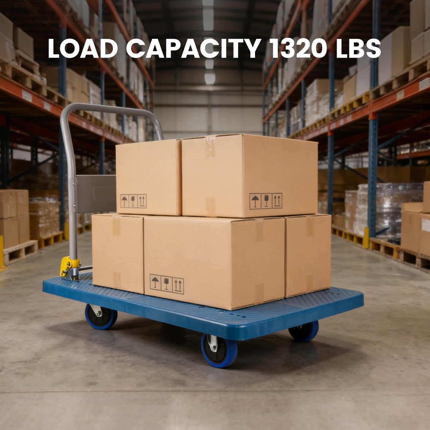 DEGEDUN Foldable Push Cart Dolly 1320 lbs,Moving Platform Hand Truck Blue,with 360° Swivel Wheels, for Home Garage Workshops, Loading, Storage, Warehouse