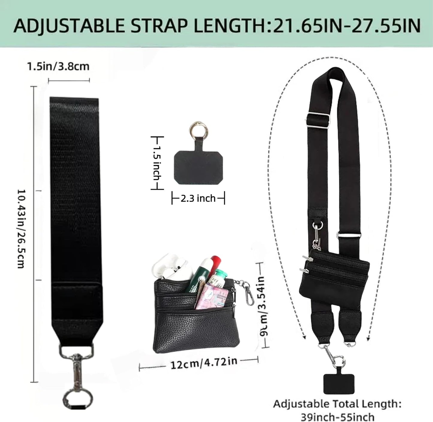 Adjustable Crossbody Phone Holder for Women - Stylish Pouch with Zipper