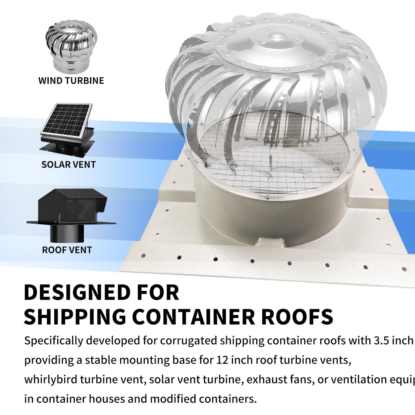 12 Inch Shipping Container Roof Vent Adapter for Container House Roof with 3.5 Inch Rib Spacing, Compatible with Whirlybird Turbine Vent Solar Vent (Gray)