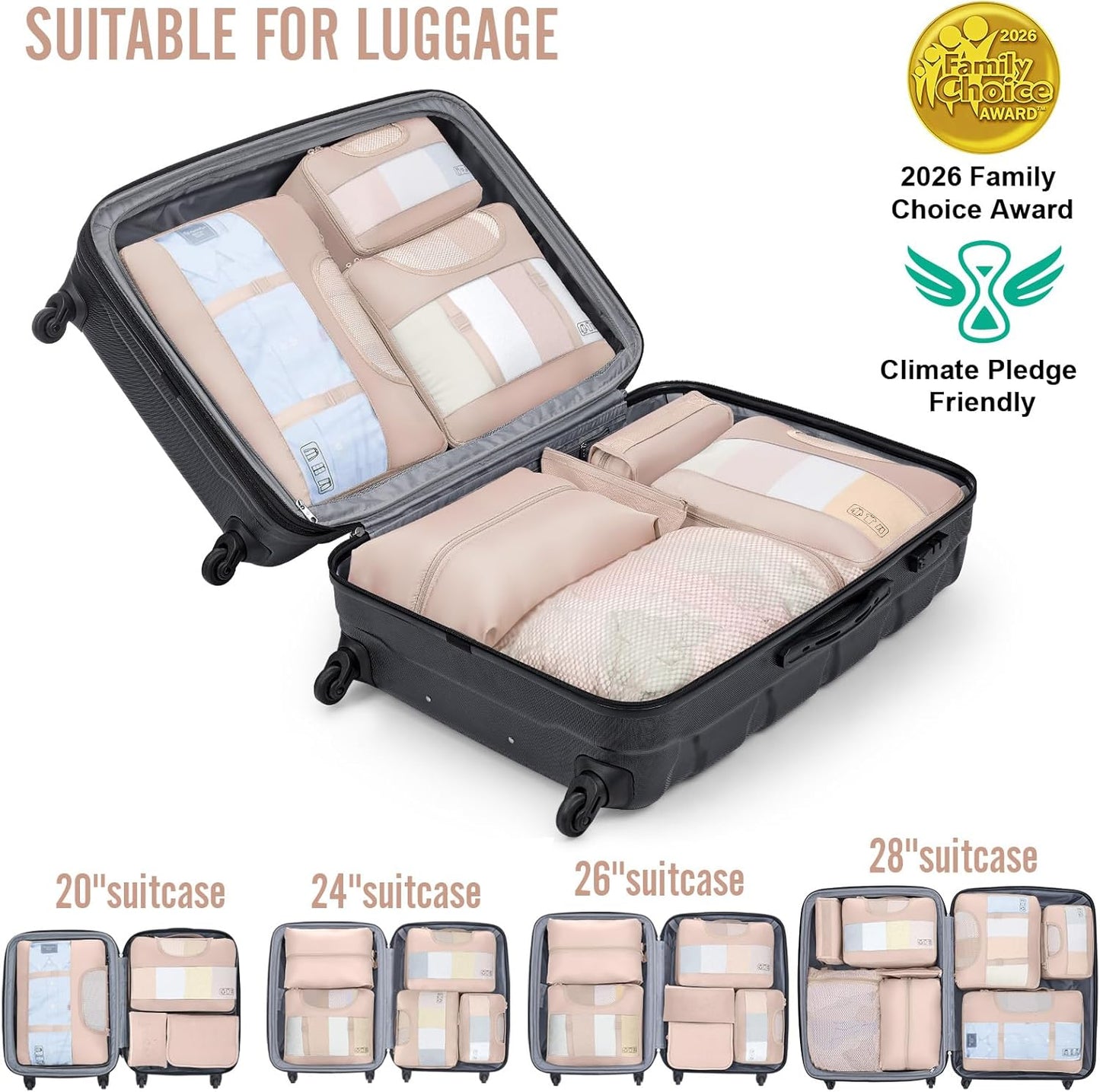 Veken Packing Cubes Set - Essential Travel Organizers for Beach Vacations | Includes Hanging Toiletry Bag