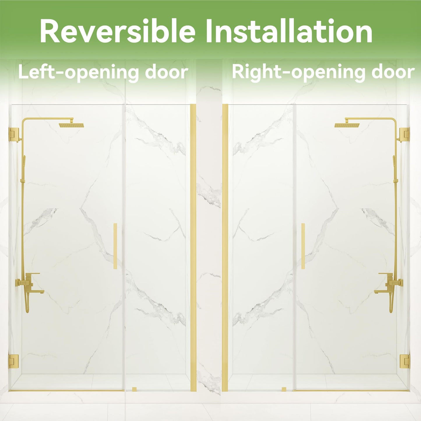 Bathlink 43-44" W x 76" H Frameless Pivot Shower Door, Pivot Swing Shower Door with Clear Tempered Glass 5/16"(8mm), Reversible, Brushed Gold Finish, Magnetic Closing