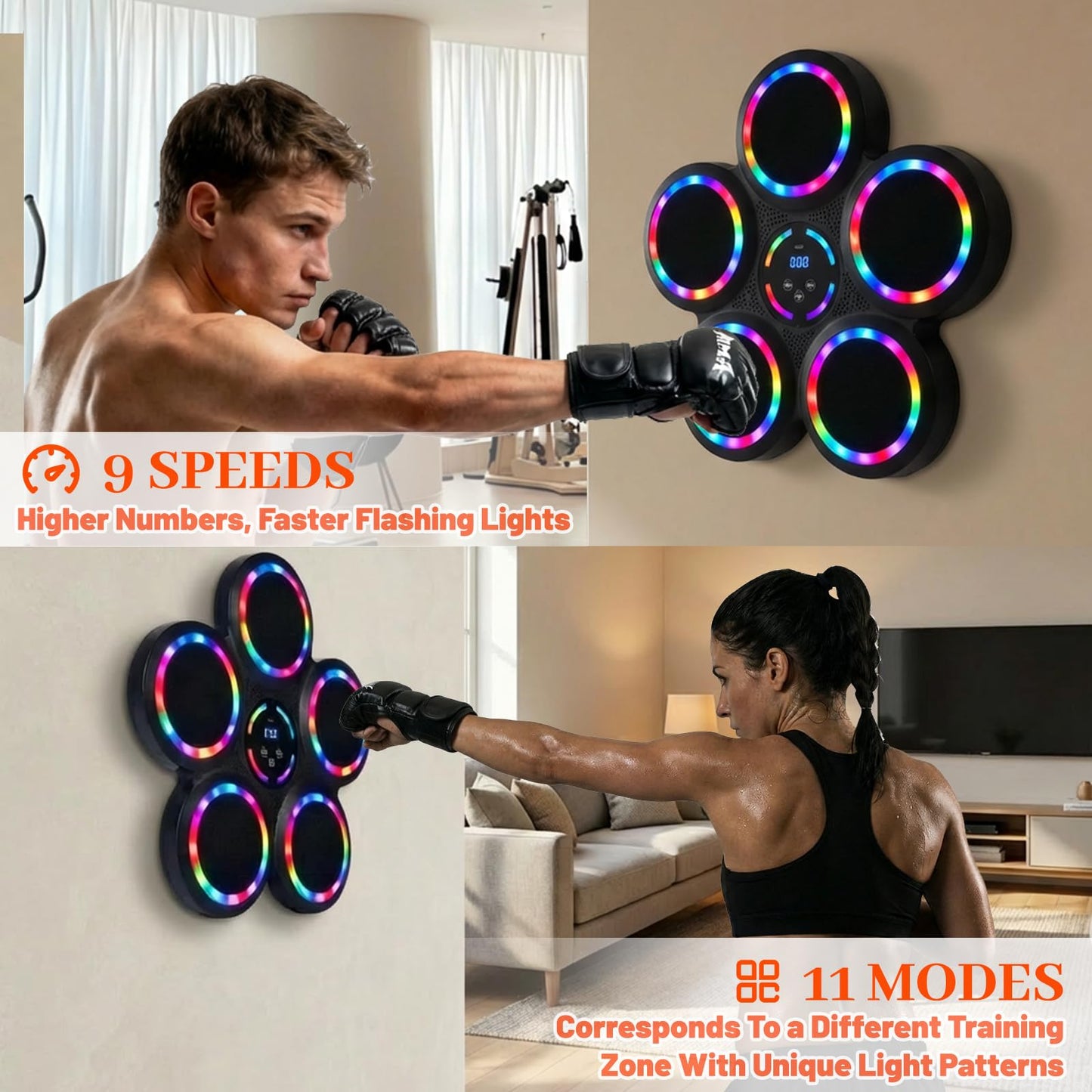 Music Boxing Machine, Smart Wall Mounted Music Punching Machine for Adults, Interactive Boxing Training Equipment with Gloves for Home, Office and Gym (RGB Light)