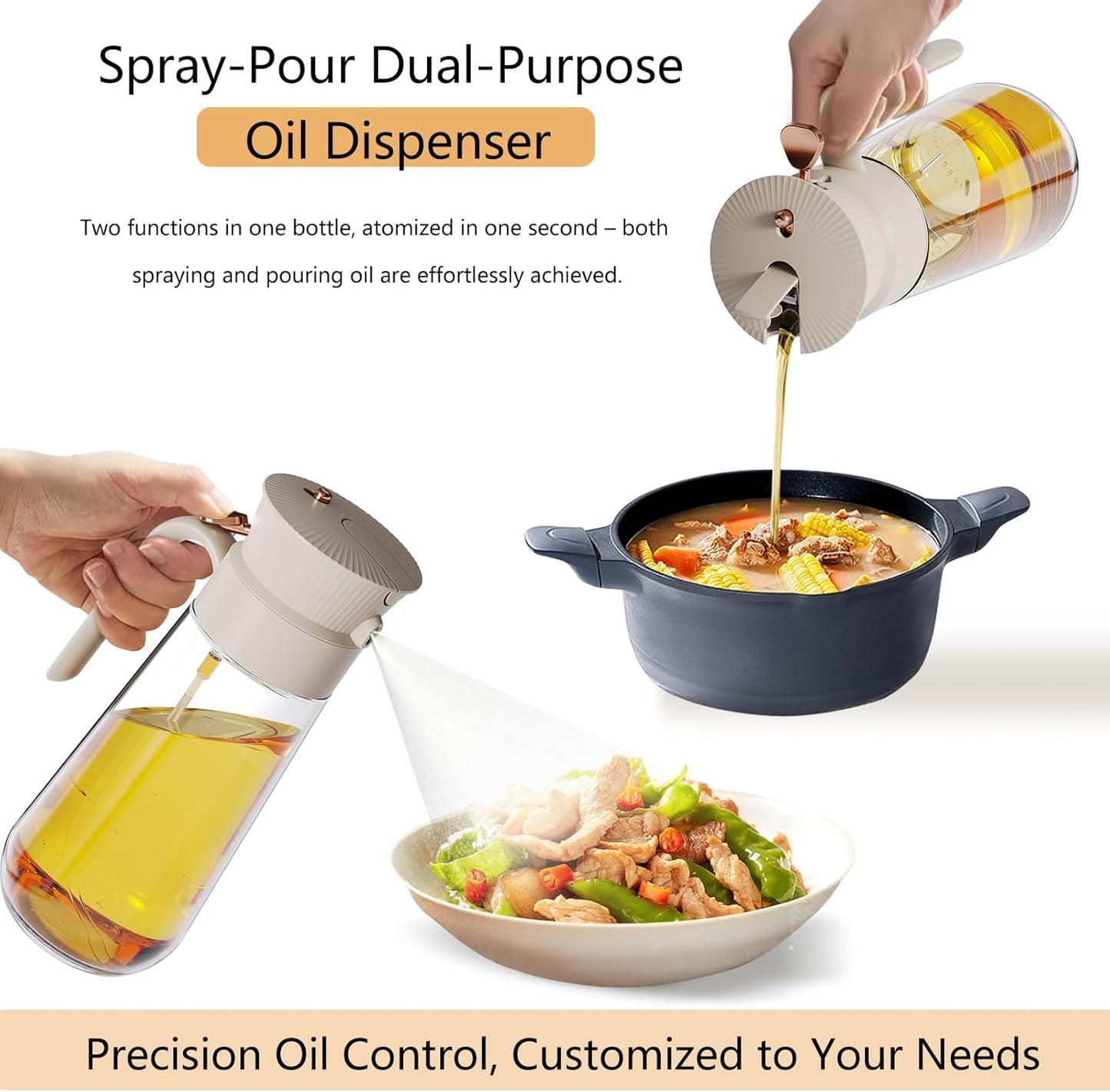 Skiennix Olive Oil Sprayer - 2-in-1 Leak-Proof Glass Dispenser with Mist & Precision Pour | 19.6oz/580ml