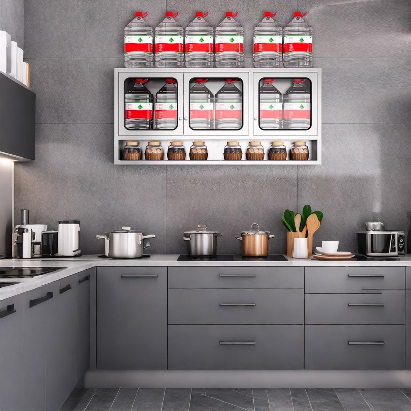 ZZV Kitchen Wall Cabinet, Stainless Steel Wall Mounted Cabinet with Adjustable Shelves, Industrial Wall Storage Cabinet for Garage, Warehouse, Commercial Kitchen, 8.66D x 45W x 27.56H in
