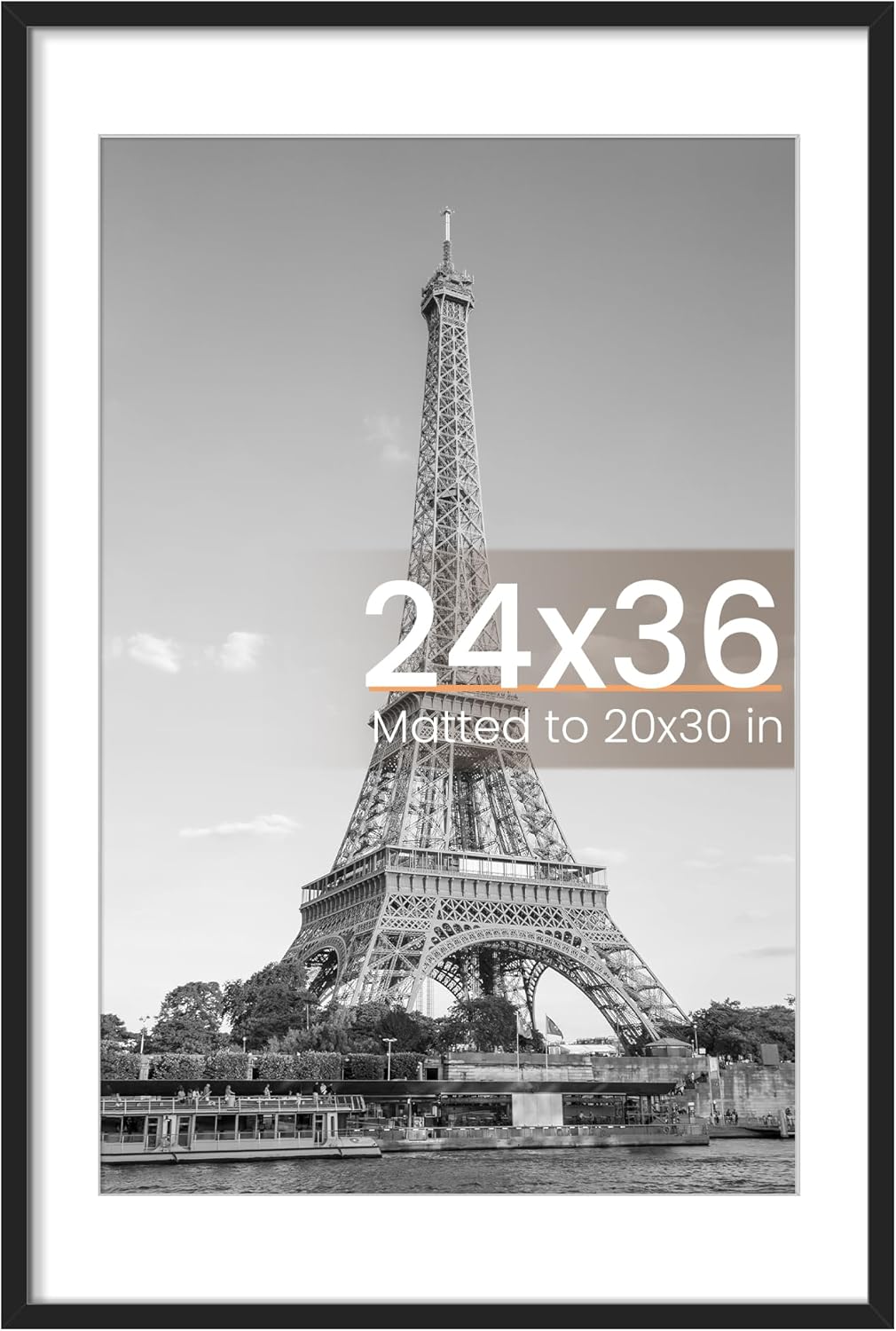 Upsimples 24x36 Poster Frame - Versatile Display for 20x30 with Mat or 24x36 Without - Black, 1 Pack