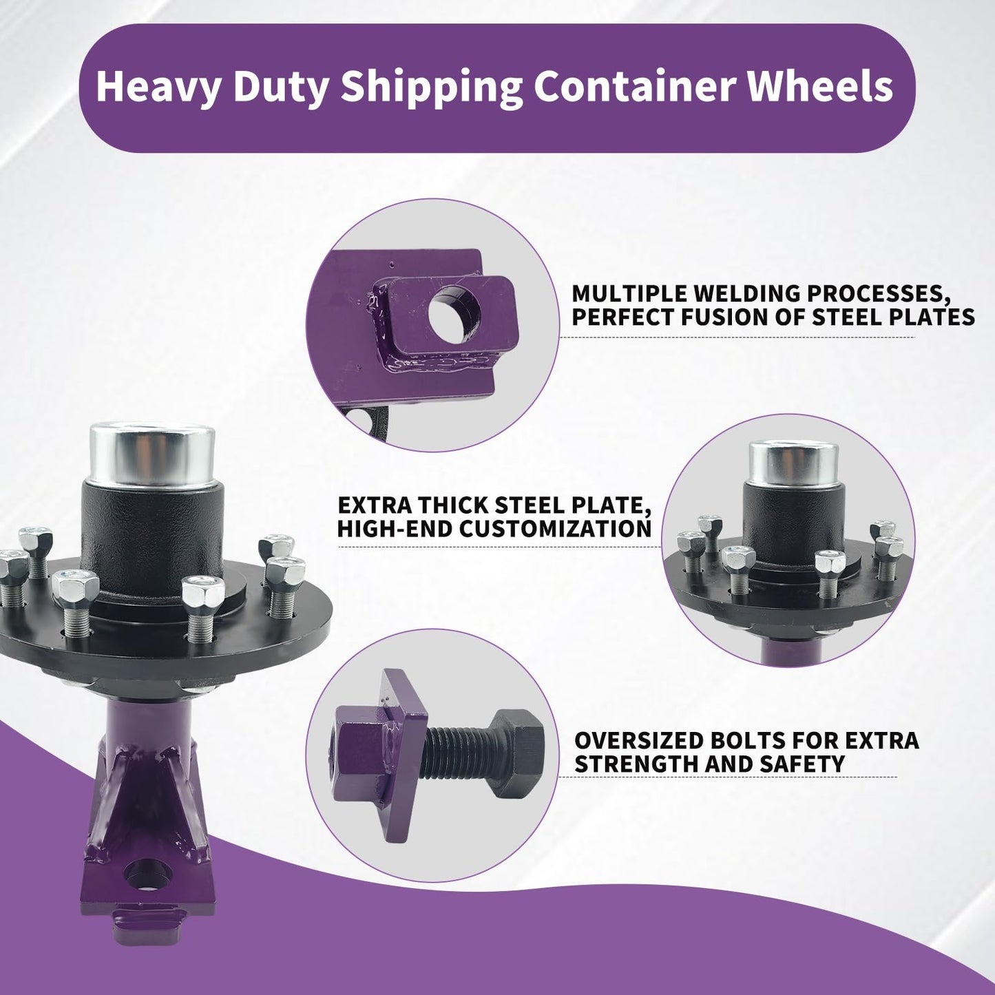 2 Pack Shipping Container Wheels 8-Lug Wheels Kit, Heavy-Duty Shipping Container Axles, Moves up to 40ft Shipping Container, Extra Thick Plate 8 Lugx6.5" Bolt-on Spindle Kit Quick Disassembly (Purple)