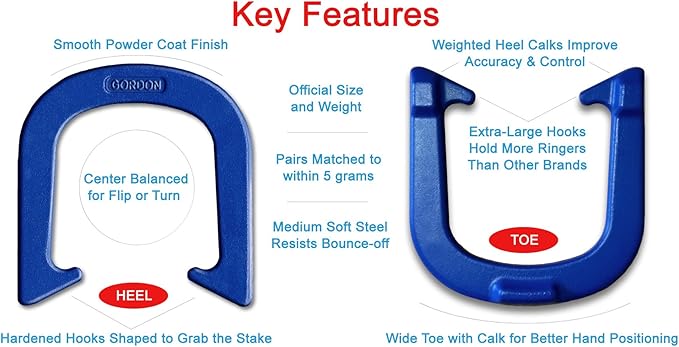 Gordon Professional Pitching Horseshoes - NHPA Sanctioned for Tournament Play - Drop Forged Construction - One Pair (2 Shoes) - Medium Weight
