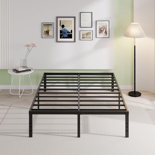EMODA 18-Inch California King Bed Frame - Heavy Duty Metal Platform with Large Storage, Noise-Free, Black