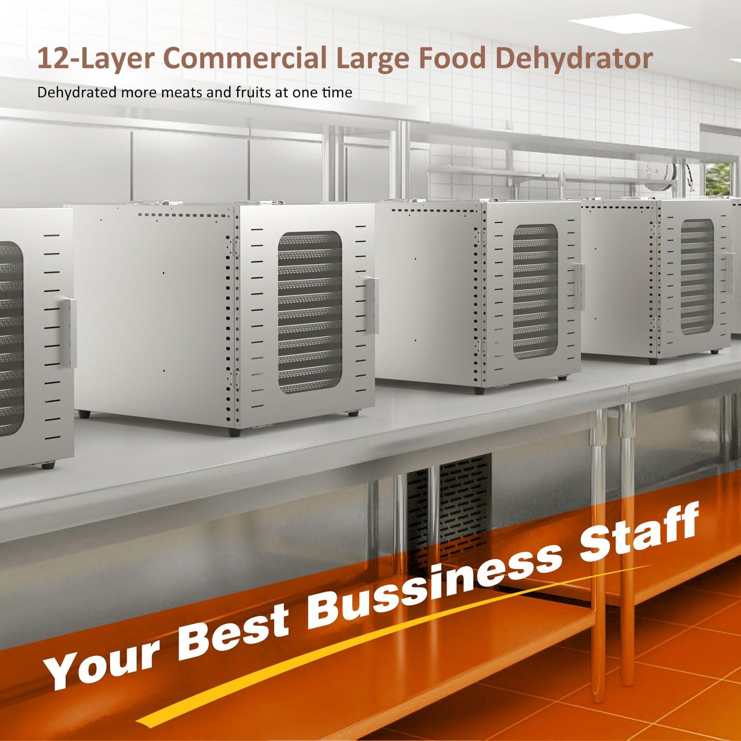 Ausegia Commercial Large 12 Trays Food Dehydrator, Usable Area up to 22.67ft², 1200W Full Stainless Steel Dryer Machine, up to 190℉ Temperature, for Meat, Fruit, Veggies, Beef, Herbs, Pet Foods
