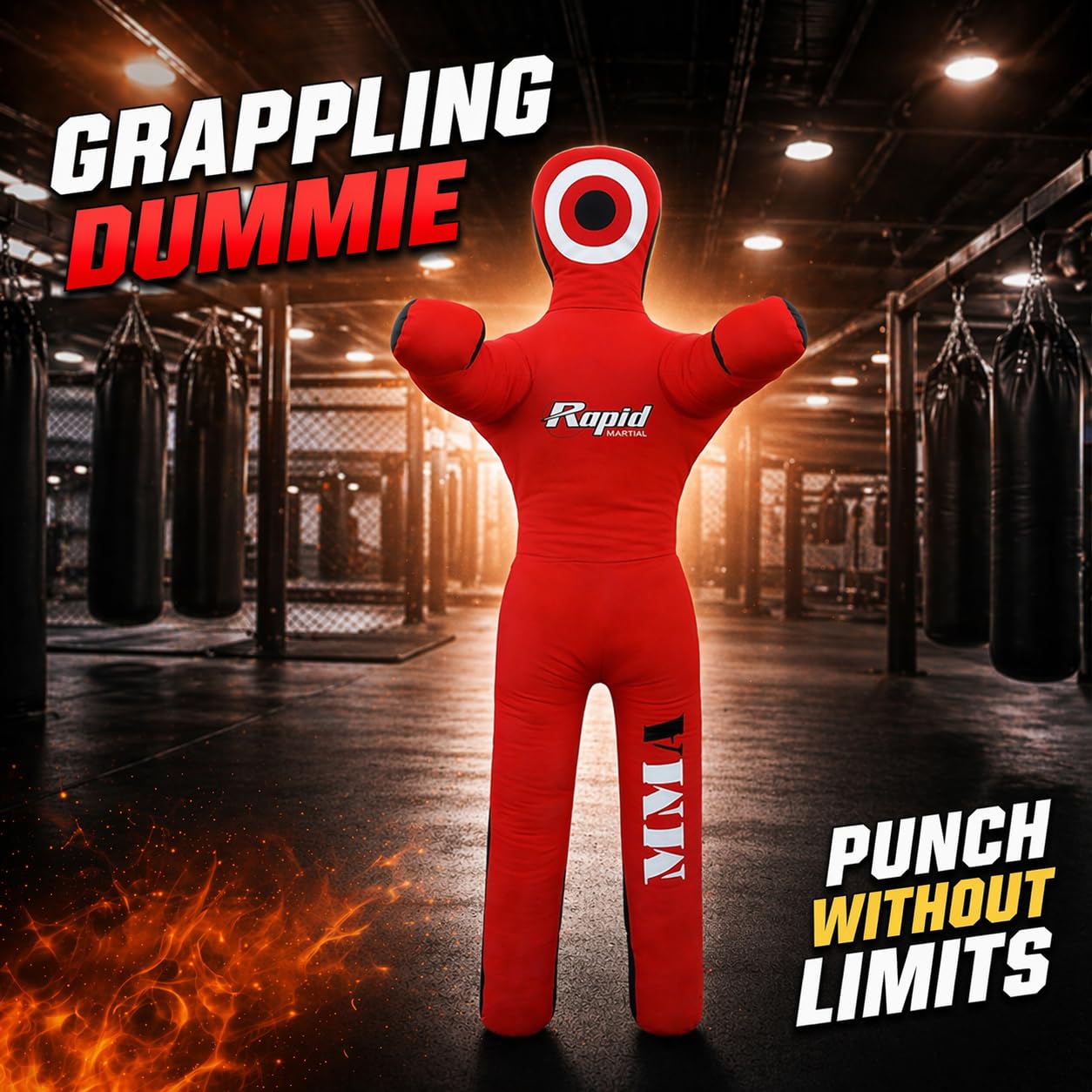 Rapid Mart 5FT Grappling Dummy for MMA, BJJ & Wrestling – Unfilled Jiu Jitsu Training Dummy with Moveable Arms & Legs – Practice Dummy for Kids & Adults (Red-Black)