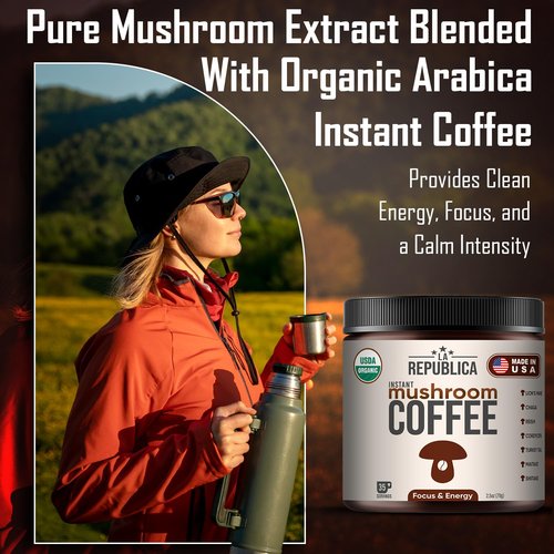 La Republica Organic Instant Mushroom Coffee 2-Pack (70 Servings), 100% Arabica with Lion's Mane, Reishi, Chaga, Cordyceps, Shiitake, Maitake, Turkey Tail