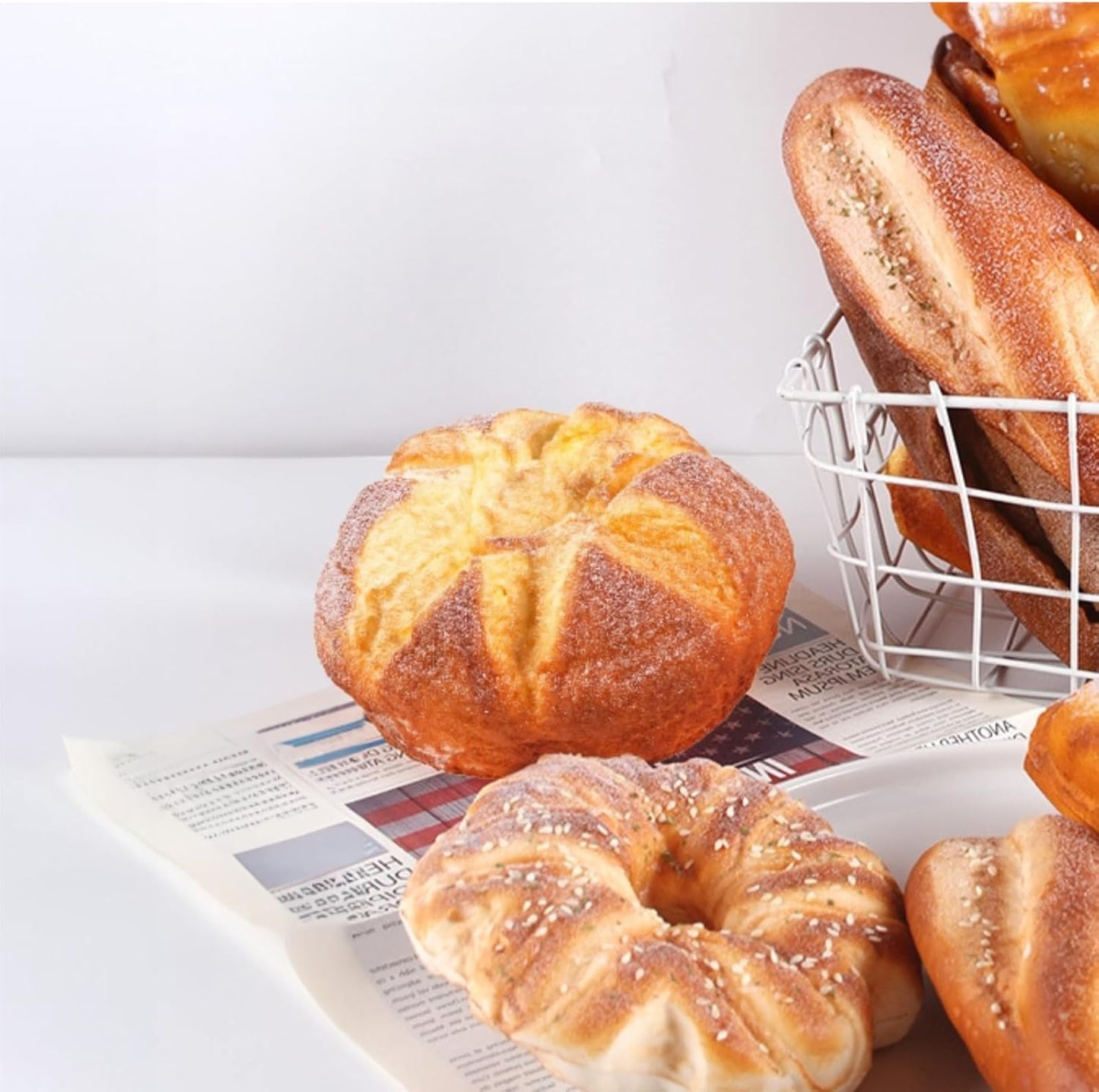 Calolin 5.7 5.1 3.1 Inches Artificial Loaf Bread, x x Fake Bread Loaf, Simulation Food PU Fake Loaves for Shop Display