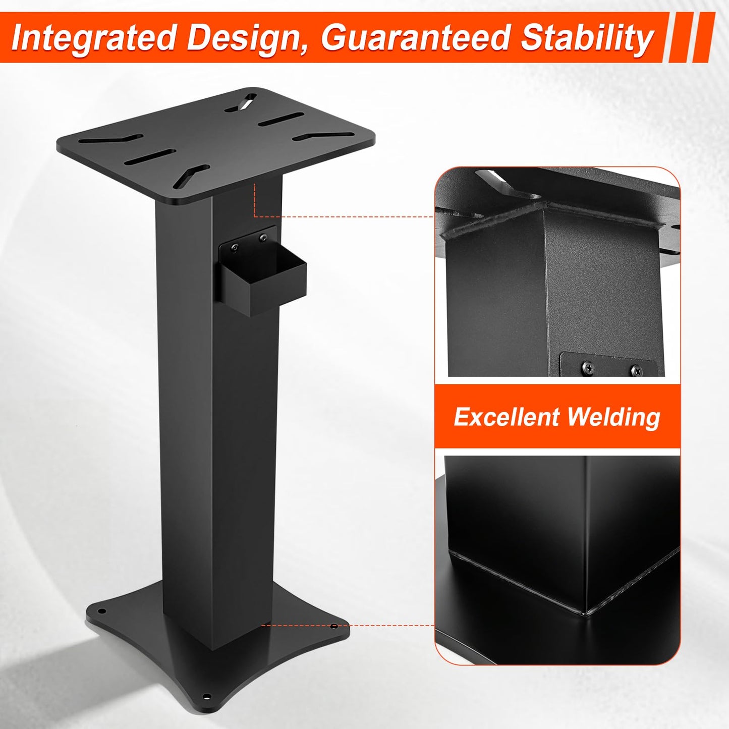 LMYYGOO Bench Grinder Stand, Heavy-Duty Floor Pedestal with 13.77" x 9.84" Mounting Plate, 32.67" Height, Pre-Cut Slots & Water Pot, Compatible with Bench Grinders, Vises, Drill Press and More