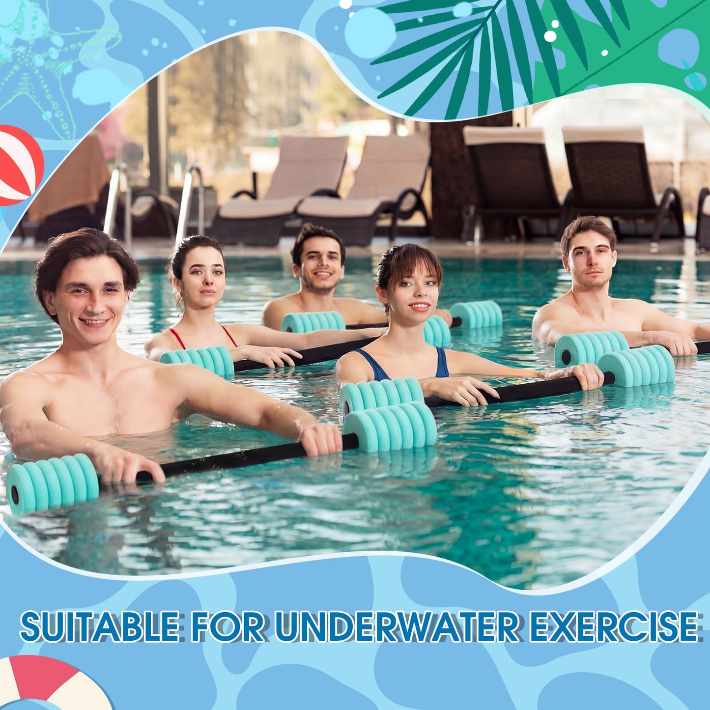 Soulchen Long Aquatic Exercise Dumbbells Foam Water Weights Dumbbell Aquatic Pool Barbells with High Density EVA Foam for Swim Water Aerobics Workouts Loss(Aqua,33.07 Inch)