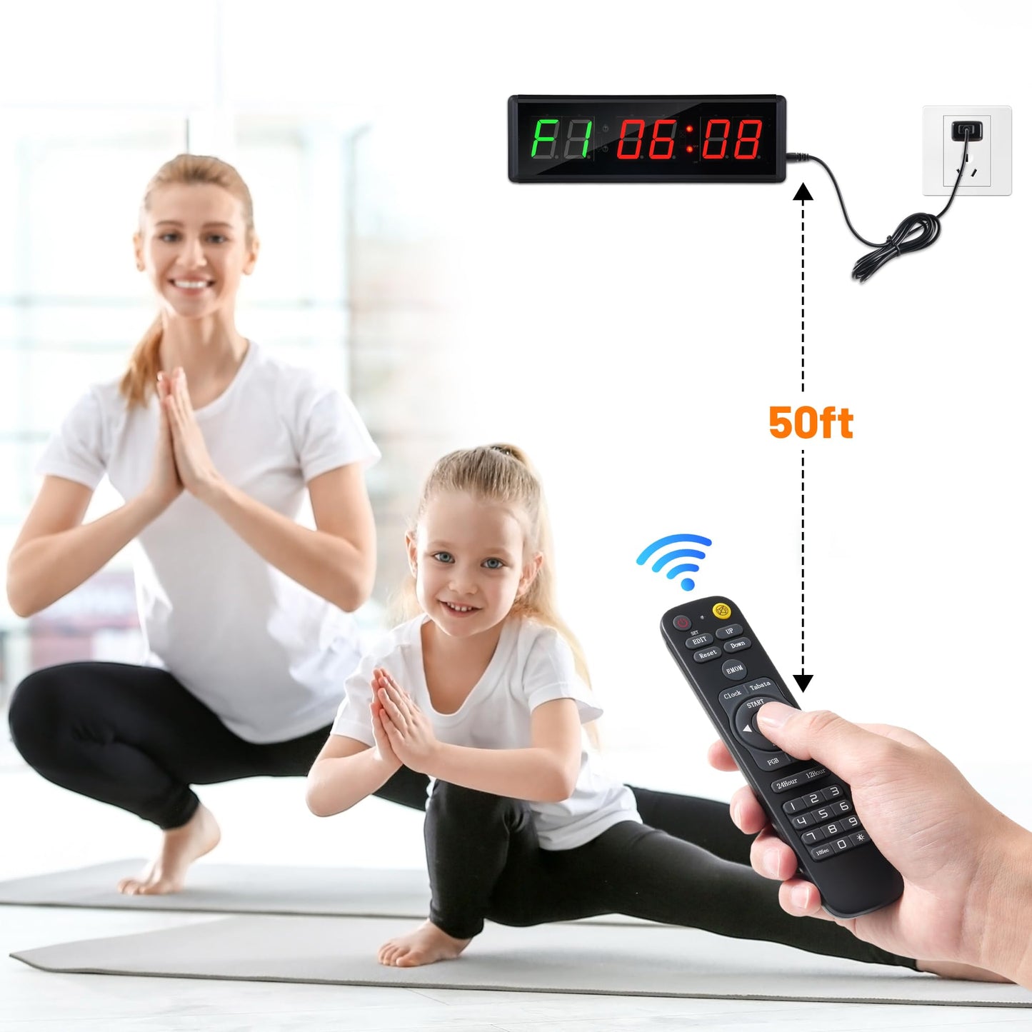 Faweskiy Upgraded Gym Timer Clock for Tabata/FBG/EMOM - Large Digital Interval Workout for Fitness Enthusiast, Count Down & Up | Stopwatch | Workout Clock for Home Gym/Yoga/Boxing/Garage Fitness Times