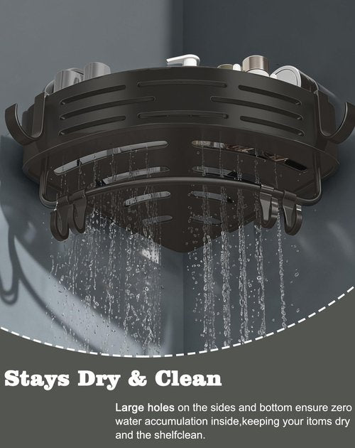 LOOCH 3 Pack Plastic Corner Shower Caddy with Twist-Lock Suction Cups & a Pre-Applied Adhesive Layer, The No-Drill Shower Organizer with Towel Bar & Drain Holes for Bathroom Storage & Decor（Grey）