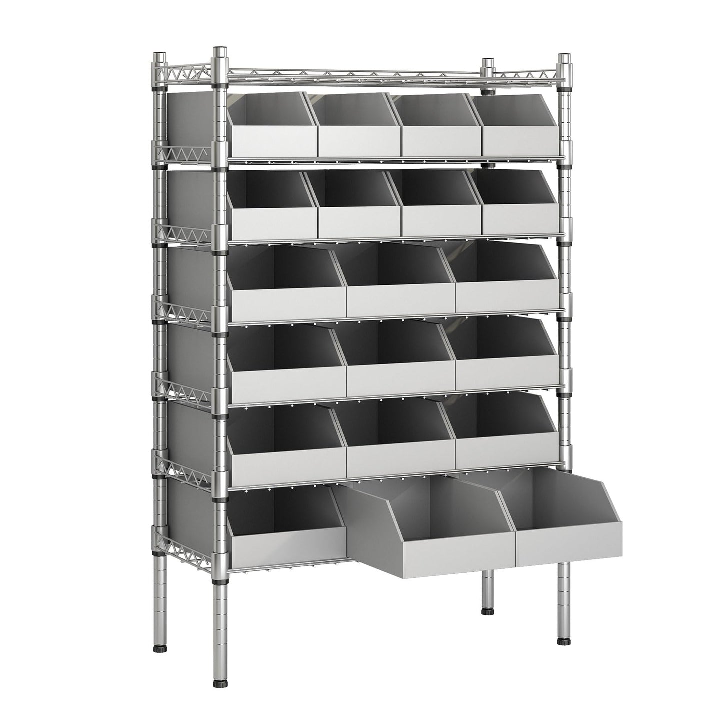 biosplot Heavy Duty Bin Rack, Storage Shelves with 20 Bins, Solid Steel Wire Shelving Storage Unit, Organizer for Garage, Warehouse, Office, Restaurant, Classroom, Kitchen, 31.7" x 16" x 55.6", Gray