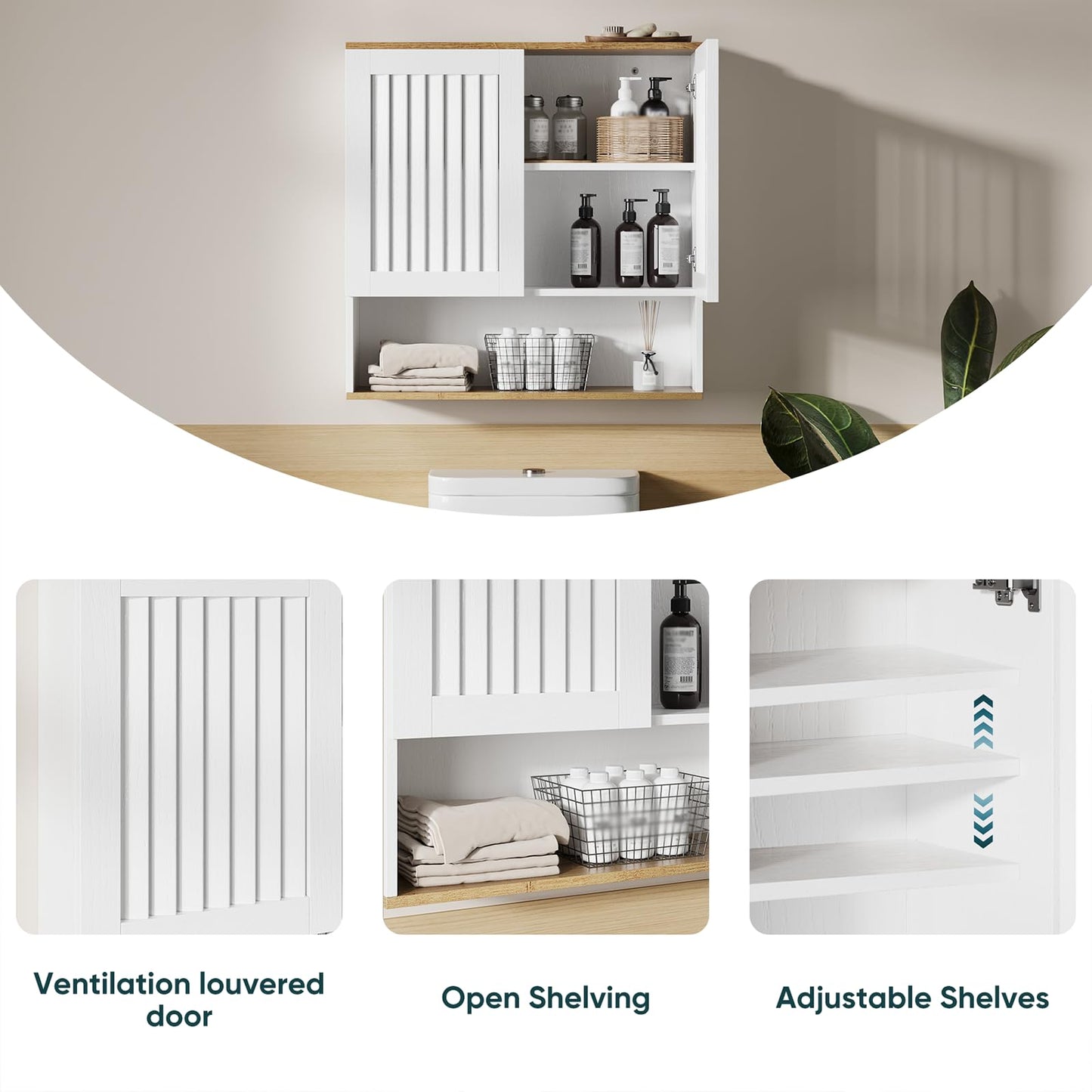 Kiasthome Bathroom Wall Cabinet, Medicine Cabinet with Louvered Doors & Adjustable Shelf, Over The Toilet Storage Cabinet for Laundry Room & Kitchen & Living Room