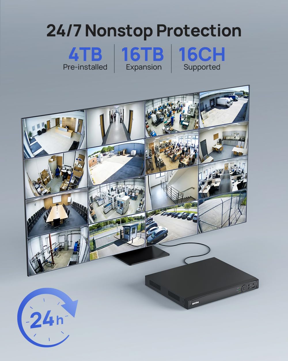 ANNKE 4K 16CH PoE Camera System, H.265+ 12MP NVR, 8X 8MP Wired Dome Security IP Cams, AI Motion Detection, Built-in Mic, 4TB HDD, Spotlight Color Night Vision, Compatible with Alexa, Not PTZ