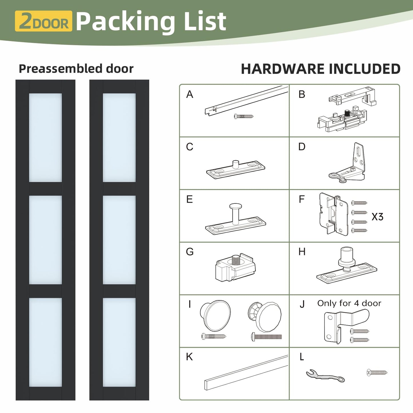 Easelife Bifold Closet Doors,Folding Door for 32" x 80" Opening,3-Lite Tempered Frosted Glass,Black Interior Bi-fold Barn Door with Concealed Sliding Hardware Kit,MDF Panel for Pantry and Laundry