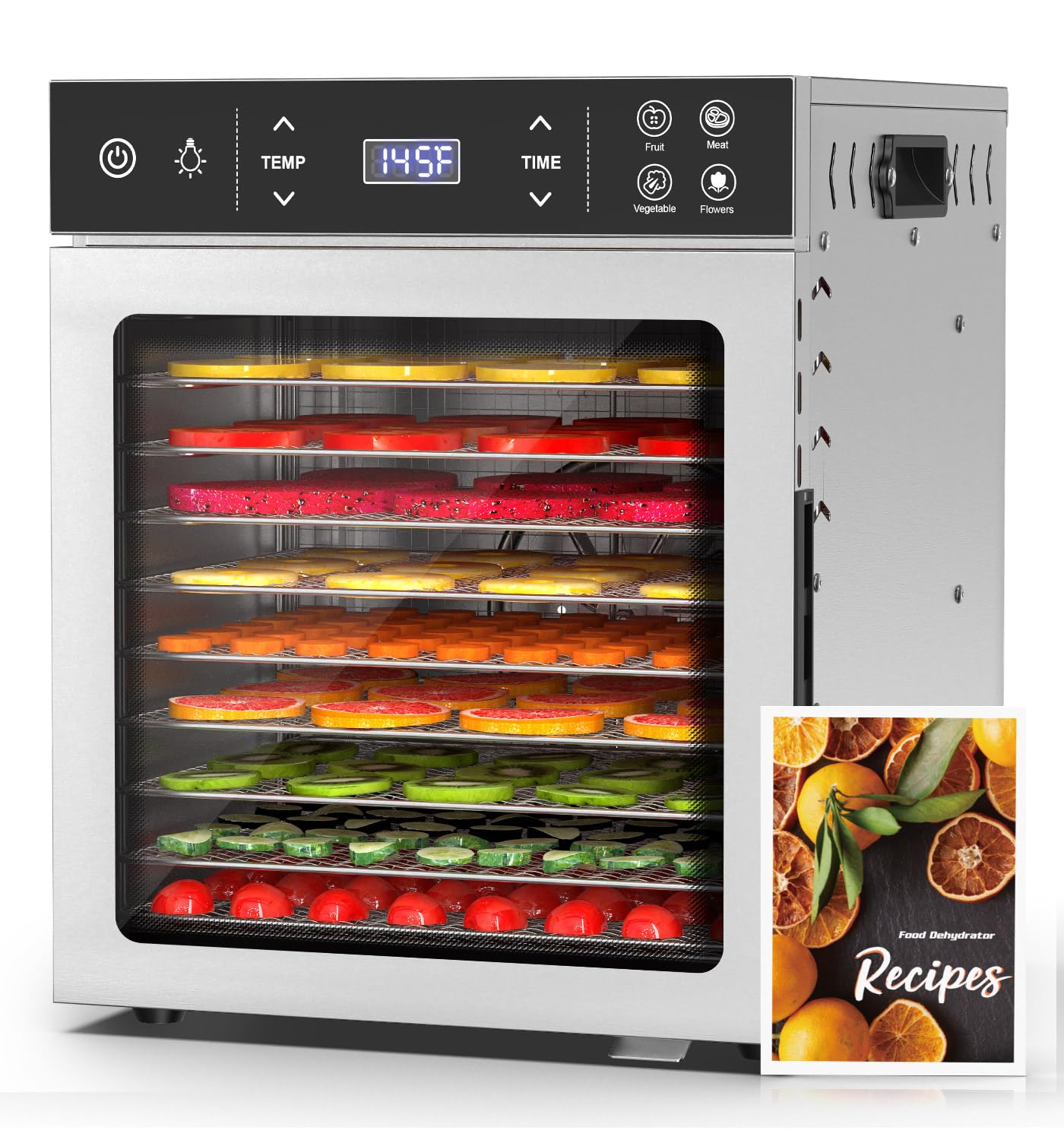 HOPERAN Food Dehydrator Stainless Steel - 400W Electric Dehydrator Machine with 4 Presets, Adjustable Timer, Temperature Control, Digital Food Dryer for Herb, Dog Treats,Meats & Veggies (10 Trays)