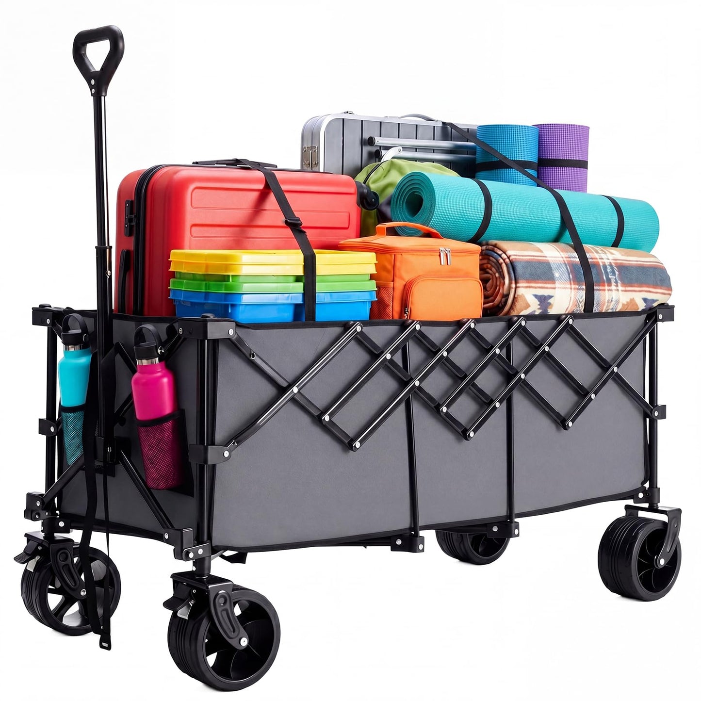 OLIXIS 49" Extra Long Folding Wagon Cart, 440LBS Heavy Duty Collapsible Wagon with Big All-Terrain Wheels, 250L Portable Outdoor Utility Cart for Shopping, Garden, Camping, Grocery, Sports - Grey