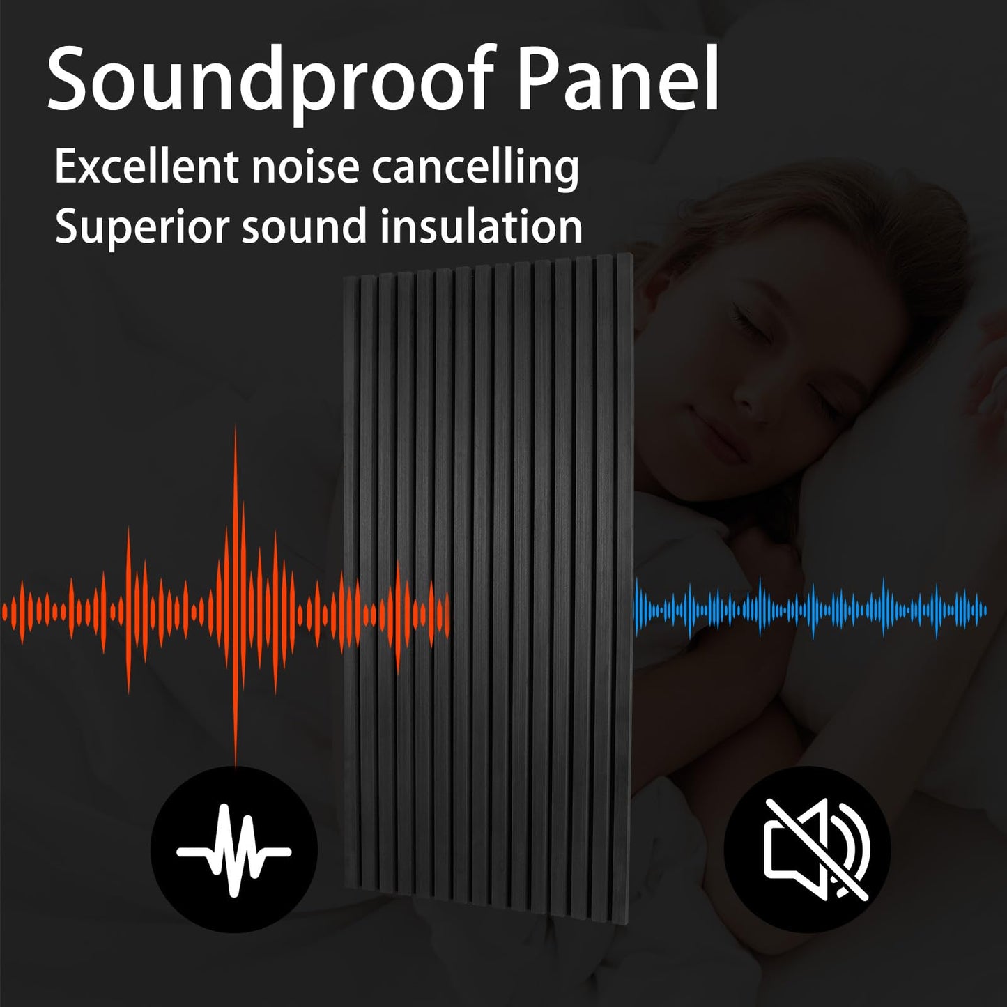 Yun-aeon Matte Black 4 Pack Wood Slat Acoustic Panels 47.2 x 23.6 Inch 3D Fluted Design for Sound Absorbing Wall and Ceiling Noise Reduction Home Theater Office Modern Decor