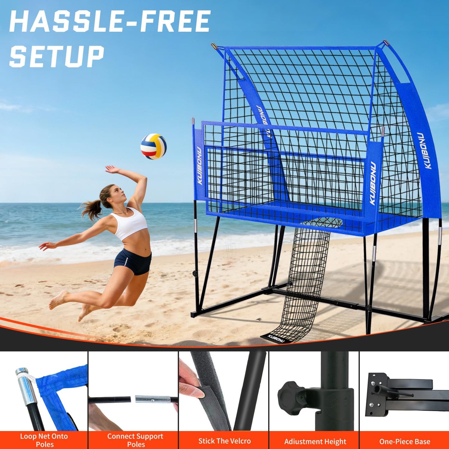 KuiBonu Volleyball Training Net System, Volleyball Training Equipment with Freely Height-Adjustable for Backyard, Volleyball Practice Net for Serving Setting Spiking, Includes Ball Kit and Carry Bag