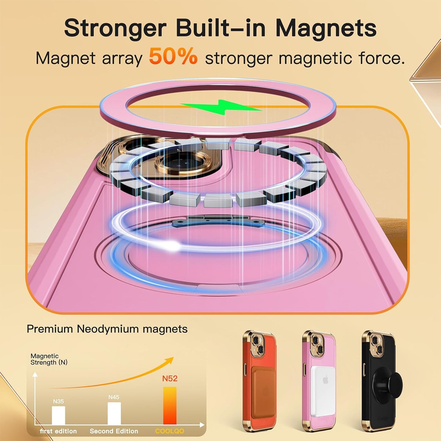 COOLQO 13 6.1'' 360 for iPhone Case Upgraded Spin Magnetic Stand [Compatible with Magsafe][Military Protection] Plating