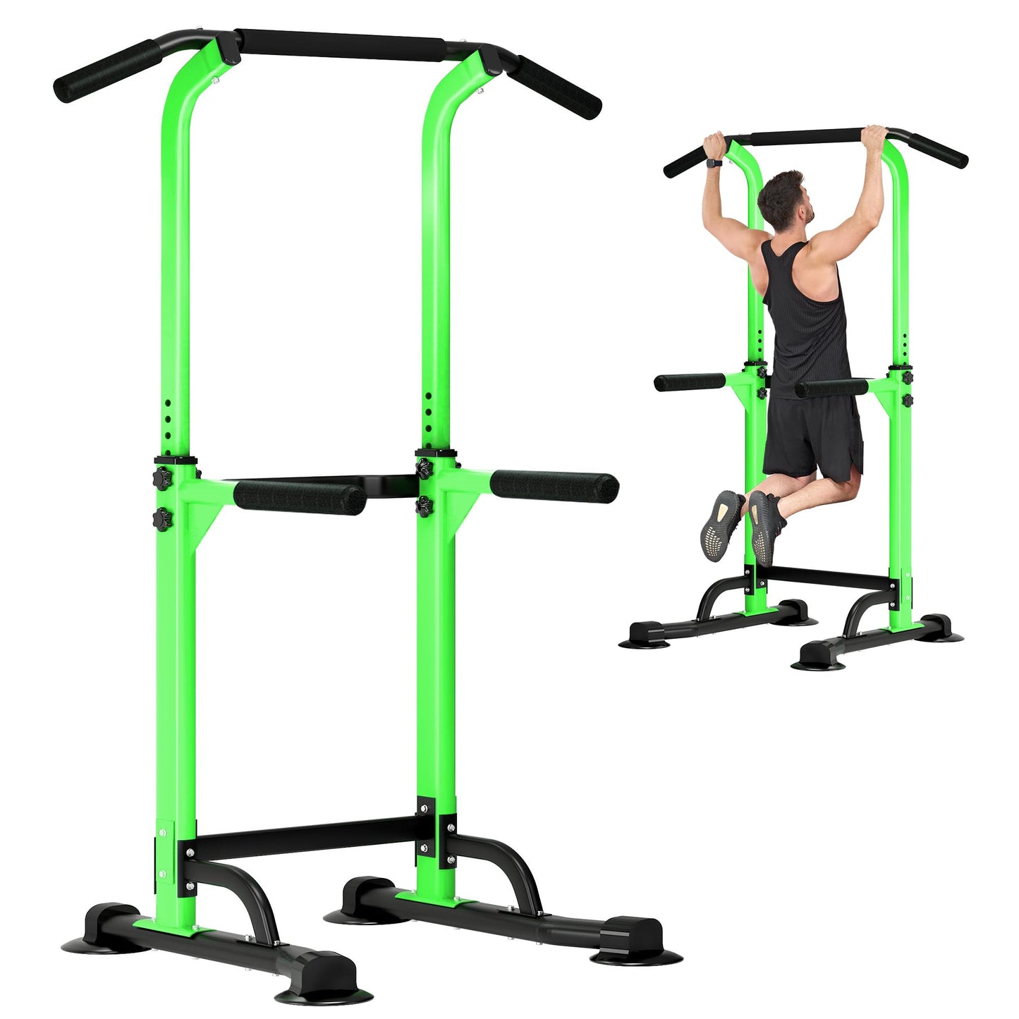 DlandHome Power Tower Dip Station Pull Up Bar for Home Gym Pull Up Bar Station Workout Equipment, Strength Training Fitness,Green