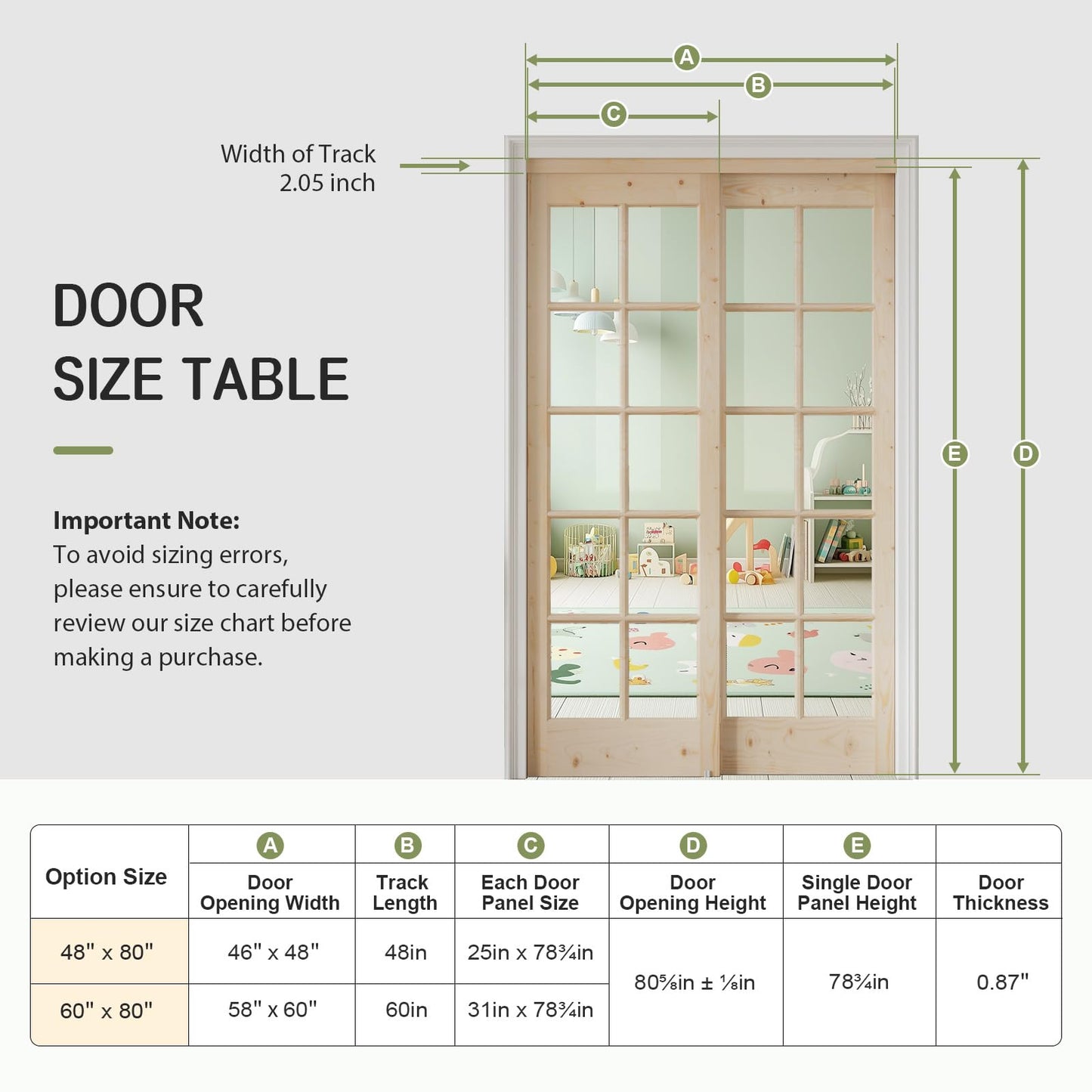 Easelife Preassembled Sliding Closet Door 48in x 80in (Double 25in), Spruce Wood Barn Door Slab with Bypass Hardware Track Kit, Tempered Clear Glass, Fit Interior Pantry Kitchen