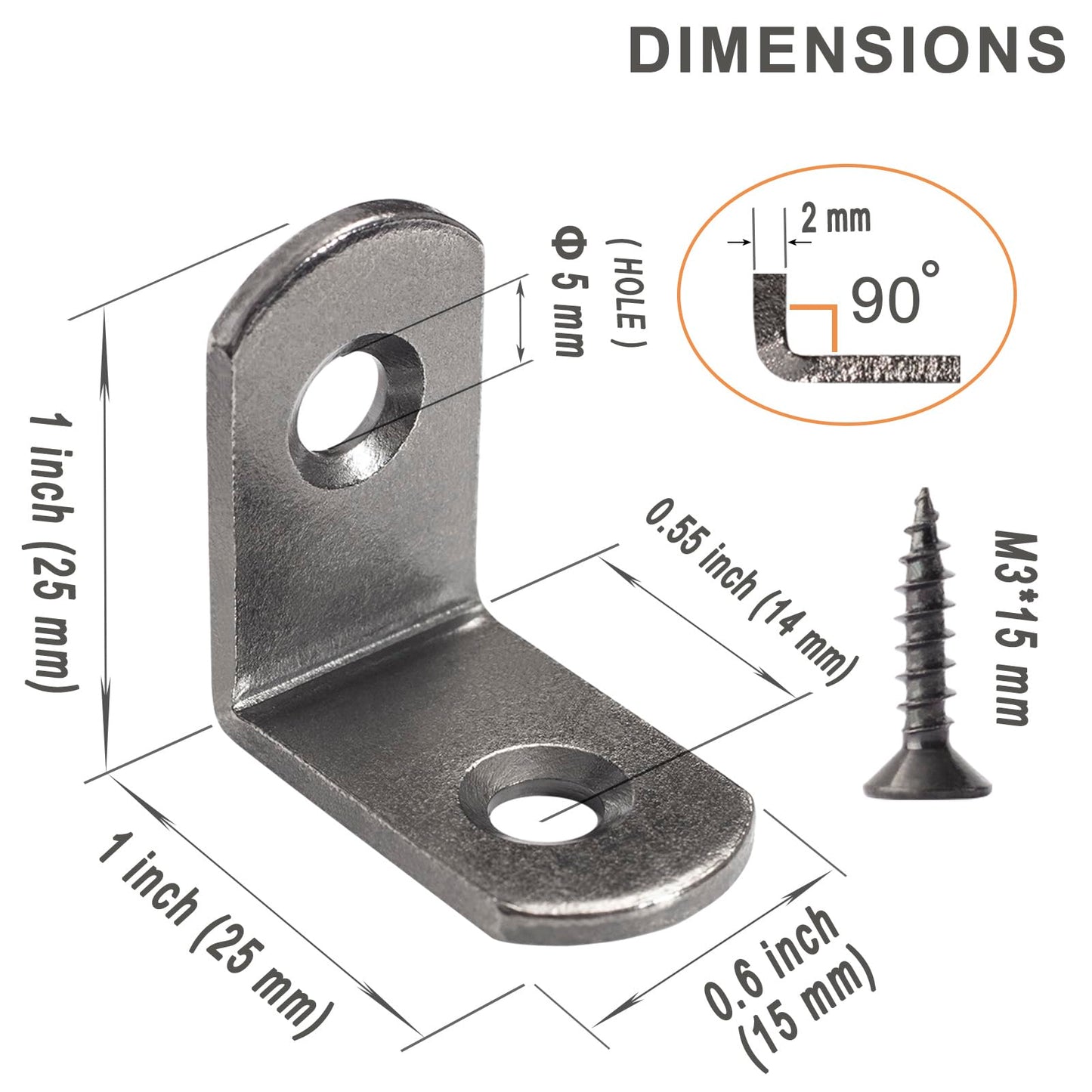 SDTWZW L Bracket 1" Corner Brace 90 Degree Right Angle Metal Support Fastener for Wood Shelves Furniture Desk Cabinet Chair Drawer, Pack of 16, Black Tone Gun Metal