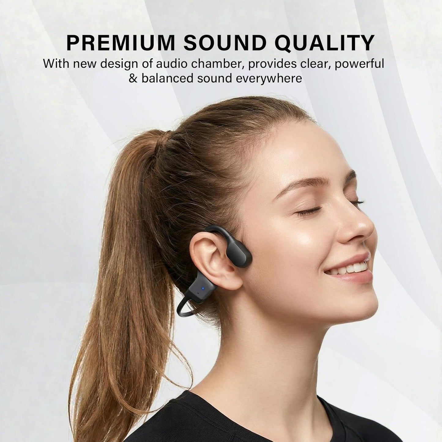 Rakklor 5.4 20 IPX5 Bone Conduction Headphones, Open-Ear Bluetooth Sport Headphones with Mic Hour Playtime, Waterproof