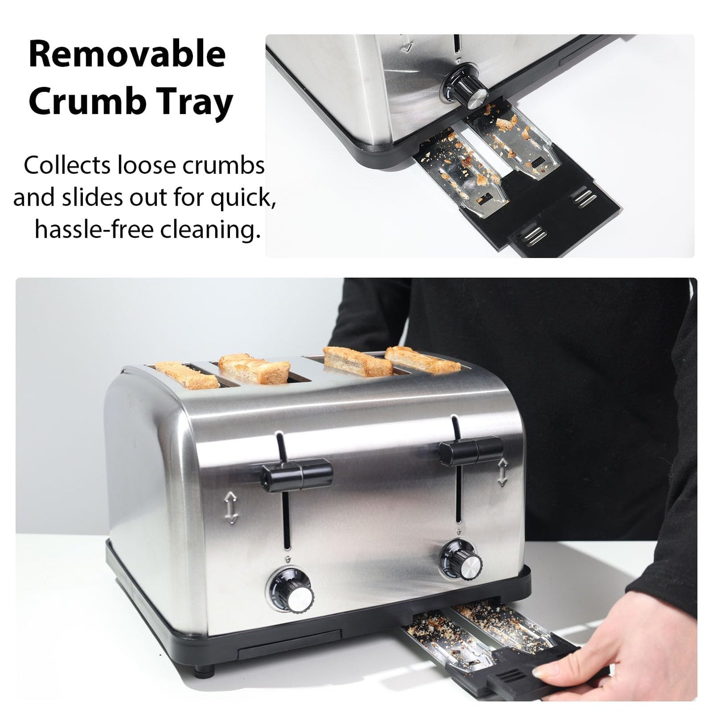 Tanxinxin Commercial Grade Toaster 4 Slice 225 pcs/Hour 1800W Industrial Toasters Wide Slot 6-Settings Stainless Steel Heavy Duty for Restaurant Bagels,muffin,Tray, Bread, Breakfast, Texas Toast