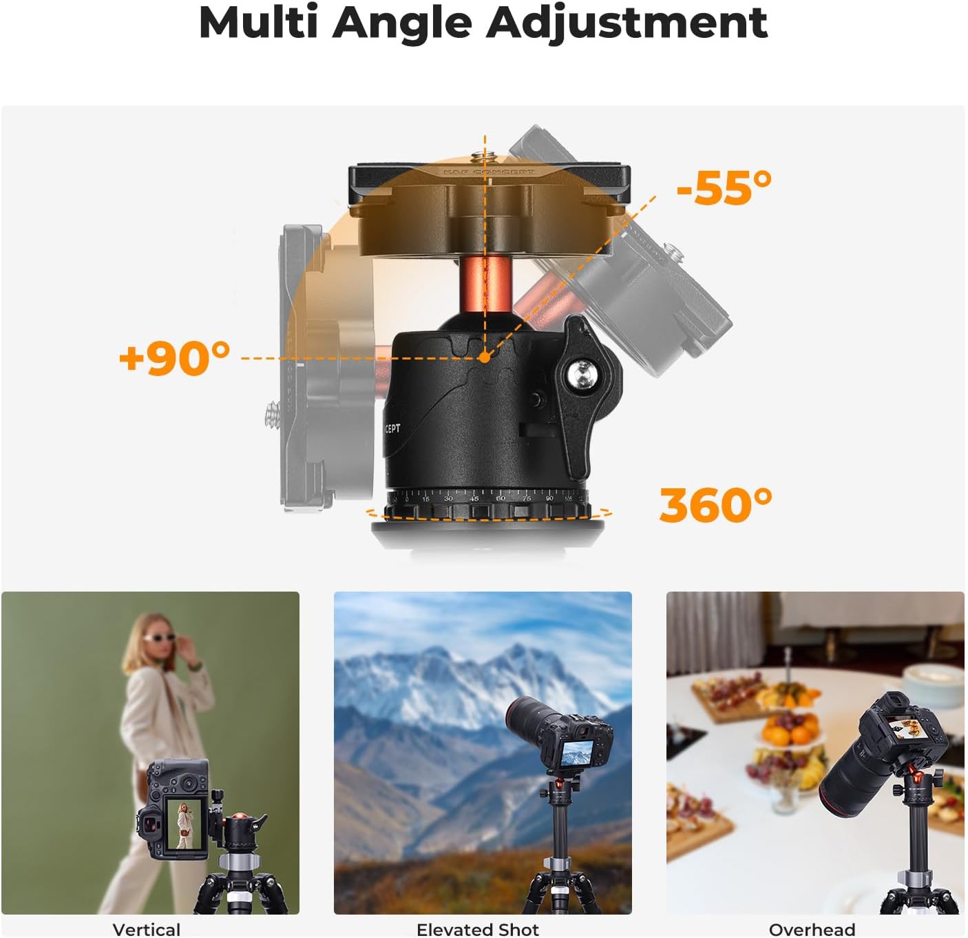 K&F CONCEPT 28mm 360 1/4 inch 22 Professional Metal Tripod Ball Head Degree Rotating Panoramic with Quick Release Plate