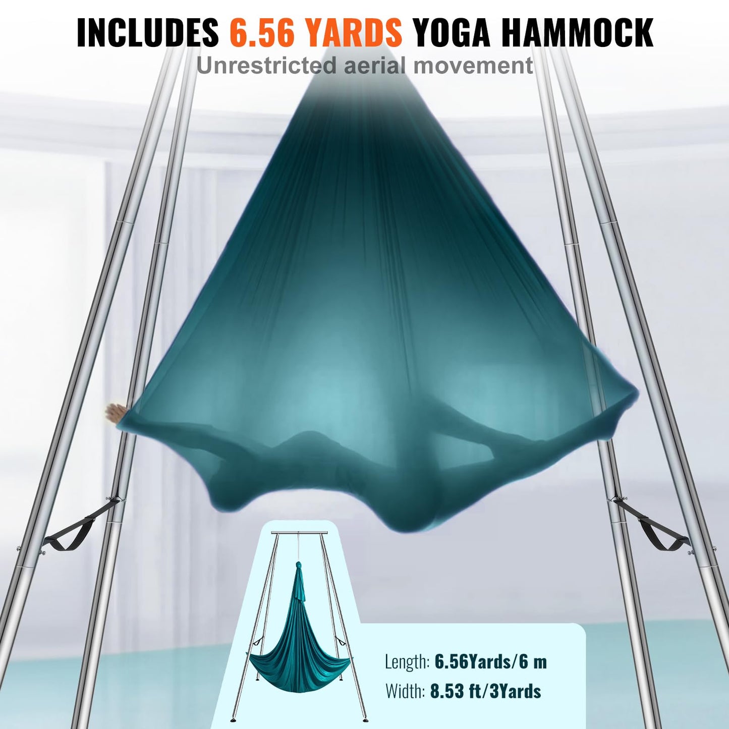 VEVOR Yoga Swing Stand & Hammock, 9.67 ft Tall, Professional Aerial Yoga Setup with 6.6 Yards Swing, Supports Up to 551.15 lbs, Ideal for Both Indoor and Outdoor Use, Green