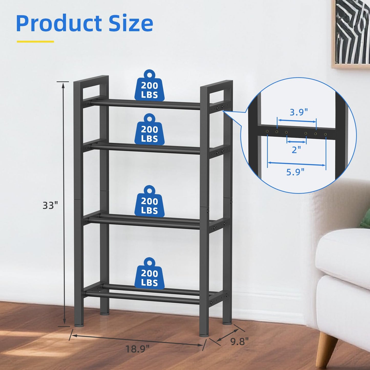 4 Tier Dumbbell Rack,Adjustable Weight Rack for Home Gym,Heavy Duty Weight Stand,800LBS Capacity Kettlebells Storage,Workout Equipment Organizer (Rack Only)