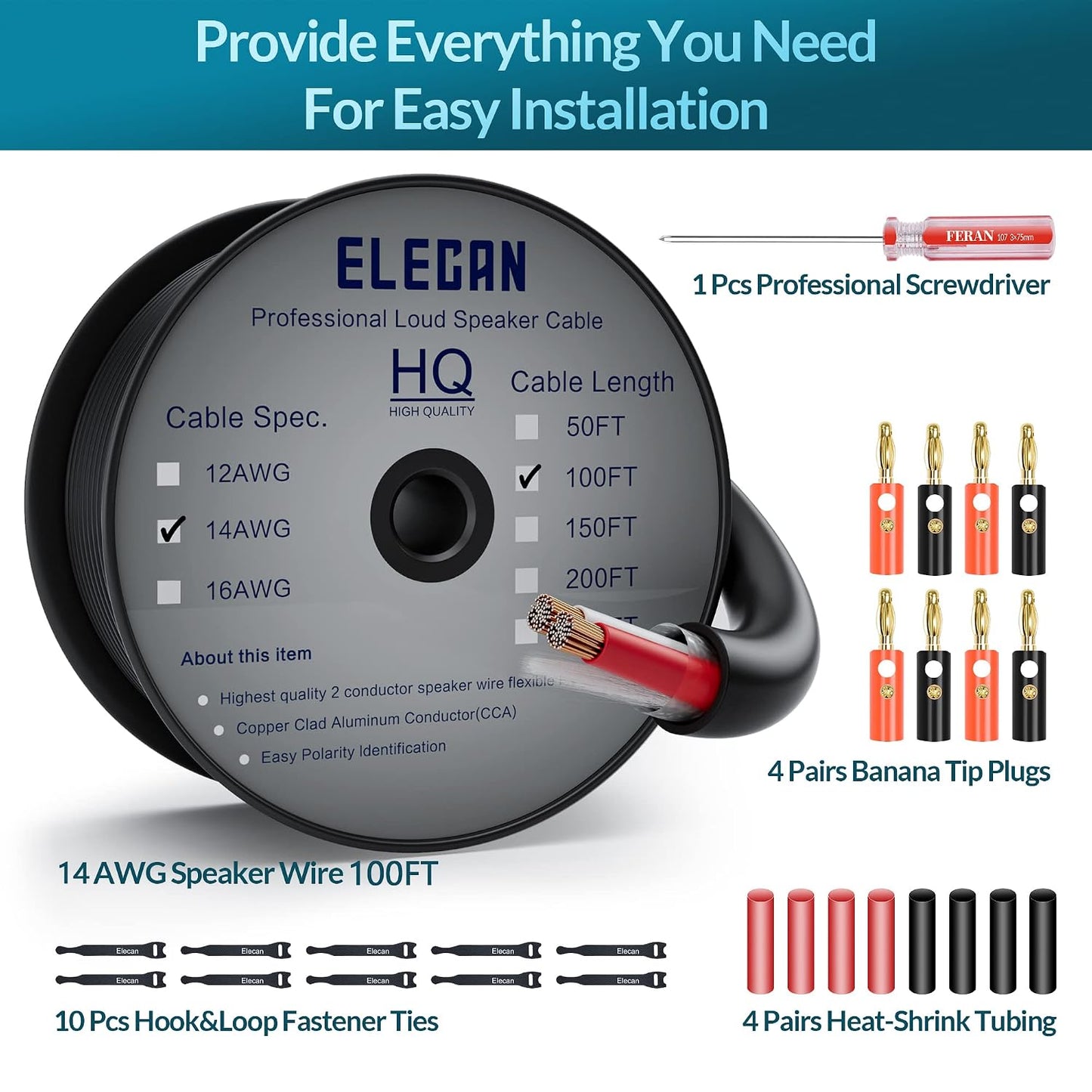14/2 100 14 CL3 CL2 Elecan Pro Series Outdoor Speaker Wire Cable Ft Gauge AWG with Tool Kits-Direct Burial in Wall