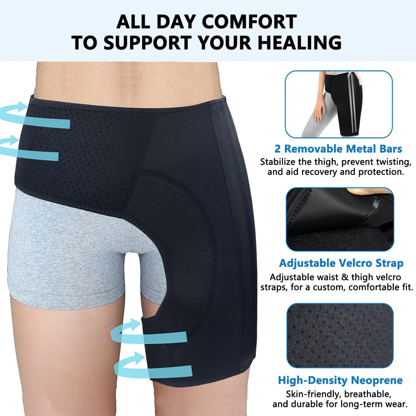 AIDY-PRO Hip Brace for Men and Women, Adjustable Groin Compression Wrap Hamstring Braces, Hip Support Brace for Sciatica Pain Relief for Thigh Injury, Hips Flexor Strain, Labral Tear, Muscle Recovery