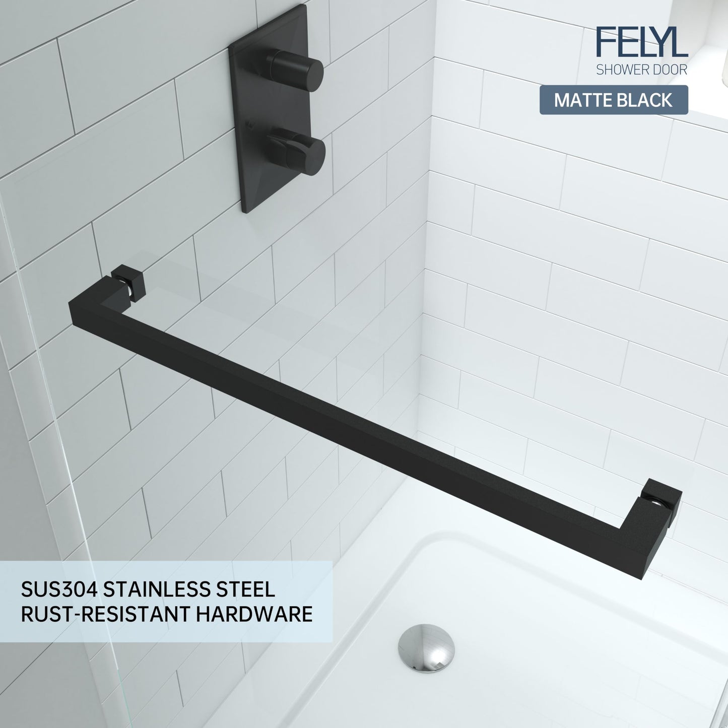FELYL Black Double Sliding Shower Door 43-48" W x 76" H, Double Sliding Door, Frameless, 5/16" (8mm) Tempered Glass
