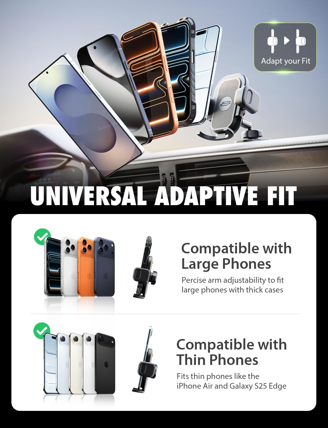 Bracketron TripGrip PRO Car Phone Holder Mount - Phone Holders for Your Car with One-Button Expansion for Vent & Dash