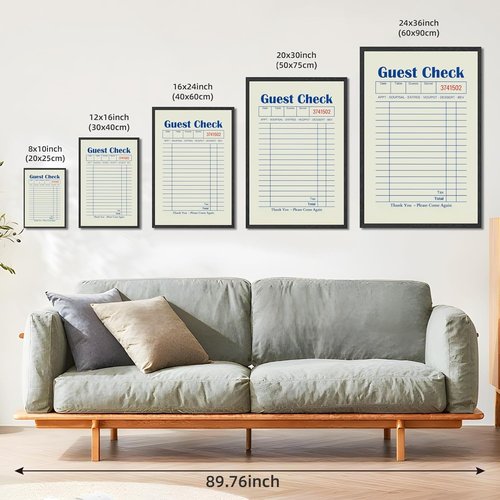 Licpach Canvas Print - Retro Guest Check Wall Art for Dining Room | Funny Blue Receipt Design - 8x12 Inch Black Frame