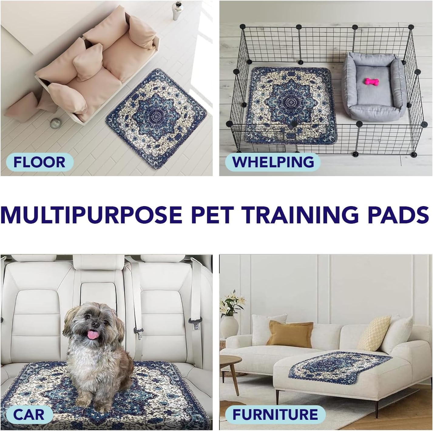 PUPIBOO Washable Pee Pads for Dogs & Cats - Super Absorbent, 100% Waterproof & Non-Slip Training Pads