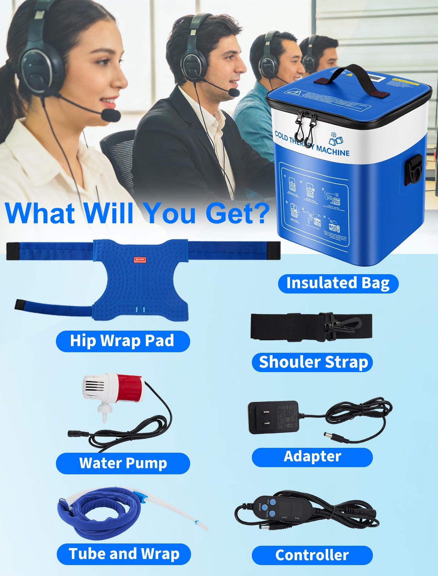 Cold Therapy Machine for Hip After Surgery with Pressure Regulator & Temperature Display, Ice Machine for Hip Replacement with Timer, Ice Wrap Pad Cryotherapy System for Post-Surgery Pain Relief