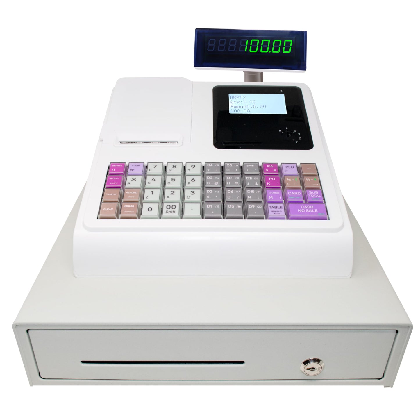 Electronic Cash Register with Cash and Coin Drawer, Quick Load Thermal Printer, 50 Dept 50 Clerks, 4700 Lookups, White