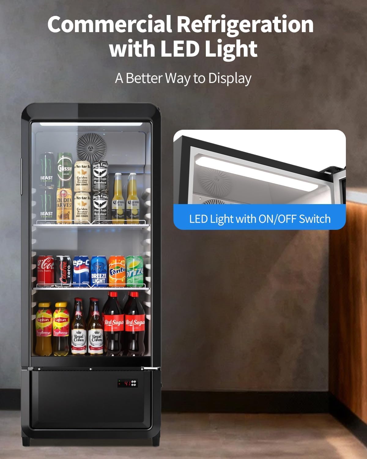 6.85 Cu. Ft Commercial Beverage Refrigerators with Glass Door & LED light, ETL DOE NSF Certified Drink Fridge, Upright Merchandiser Display Refrigerator for Store, Restaurant, Office, Bar