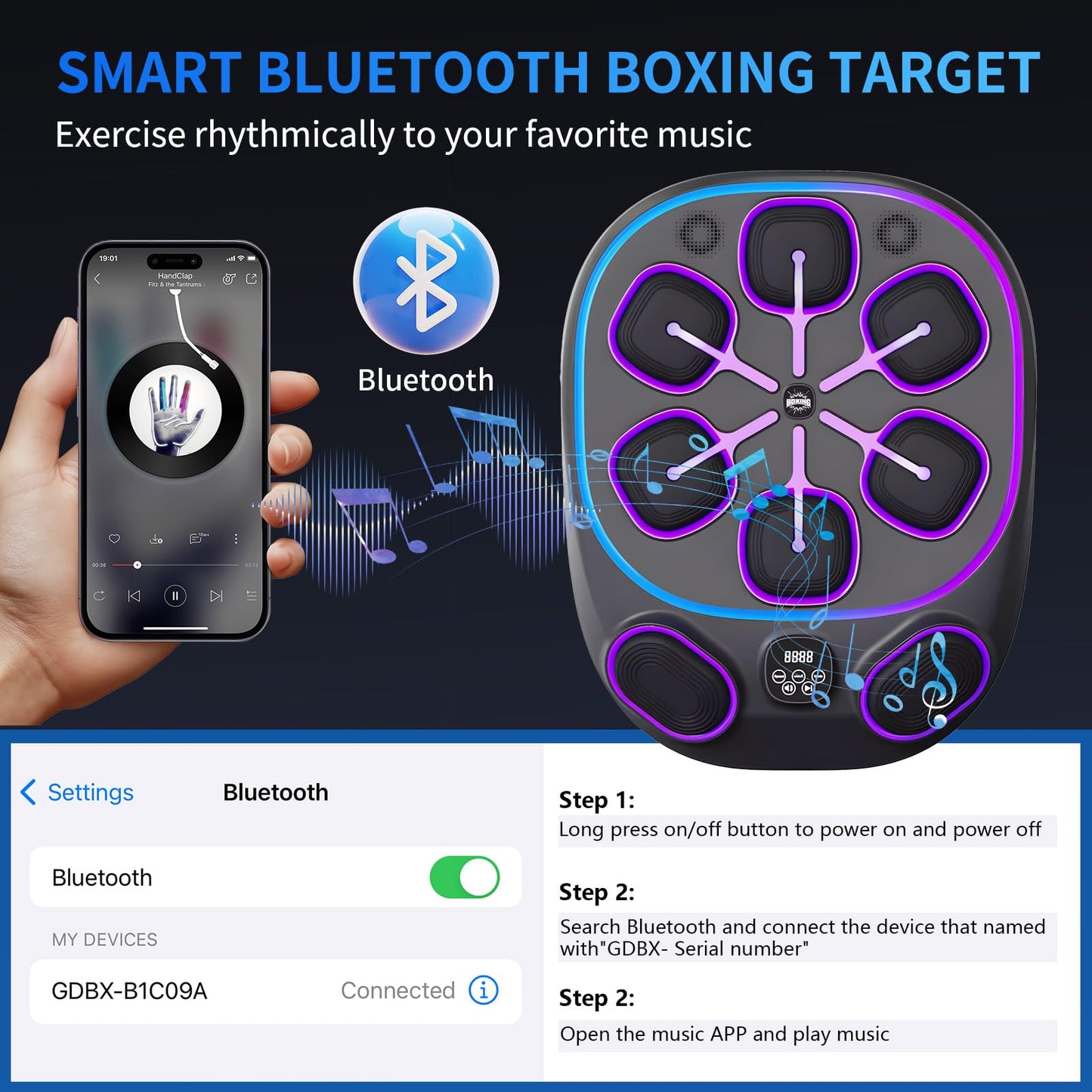 Music Boxing Machine for Adult: 6+2 Targets Music Punching Machine with Gloves Large Size Boxing Workout Target Equipment - 9 Modes& 10 Speeds for Home Gym Bar - 2025 Large