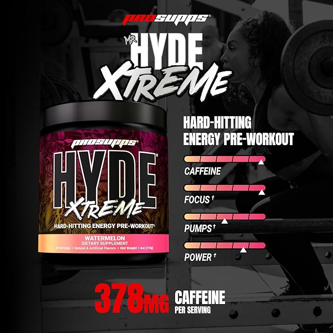 PROSUPPS Mr. Hyde Xtreme Pre Workout Powder with Creatine, Beta Alanine & Caffeine ??Extreme Energy, Pumps, Focus & Performance - Fitness & Gym Supplements for Men & Women (Watermelon, 30 Servings)