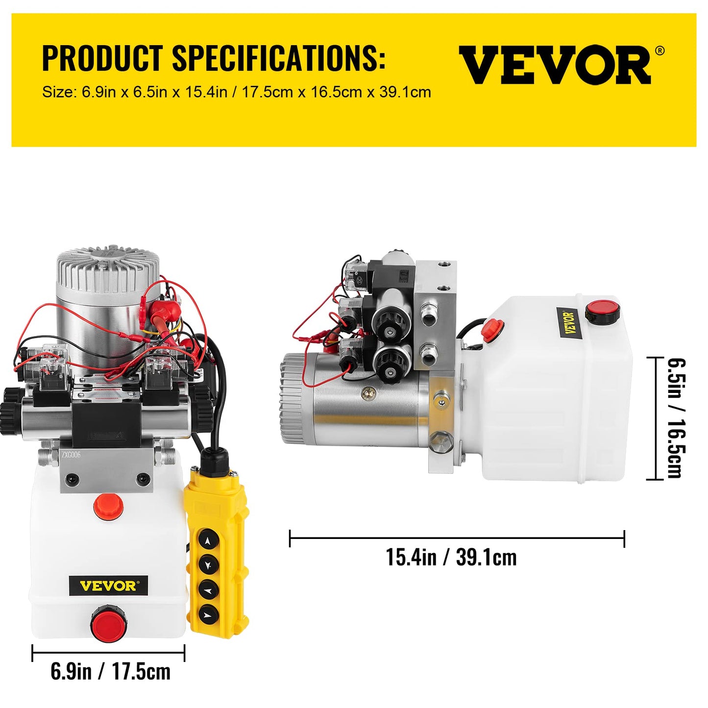 VEVOR Hydraulic Pump Double Acting 4 Way Hydraulic Power Unit Double Solenoid Hydraulic Power Pack 12V DC Hydraulic Power Pump with 4.5Liter Reservoir for Dump Trailer Car Lifting